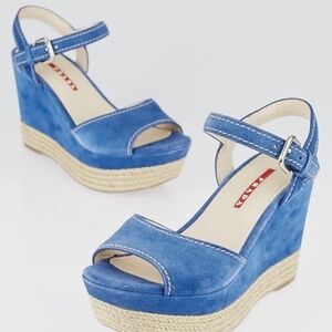 Prada Blue Suede Espadrille Platform Sandals 39 NIB